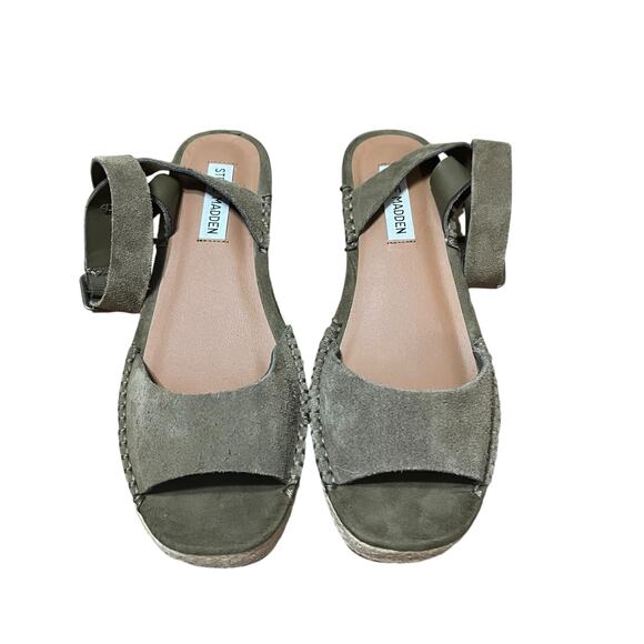 Steve Madden Green Suede Espadrille Platform Elody Sandals Size 8 - Picture 1 of 7